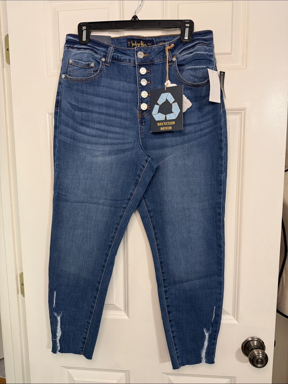 Indigo Rein Blue High-Rise Button-Fly Cropped Jeans